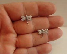 DRAGONFLY STUD EARRINGS .75 CT LAB CREATED DIAMONDS STERLING SILVER/14MM BY 13