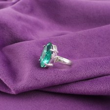 925 Sterling Silver Emerald Green Gemstone Ring Handmade Fine Jewelry Gift For.