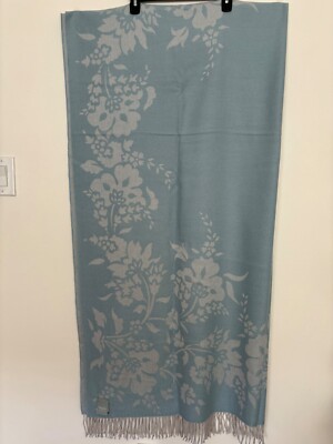 Somma 1867 Home Collection Wool Blend Floral Throw with Fringes Color Blue NWT