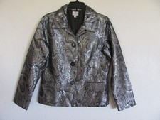 Chico's Silver/Black Metallic Paisley Print Blazer Jacket-Pockets-Size 1 S/M