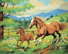 Two Horses in the Pasture - Printed Needlepoint Canvas
