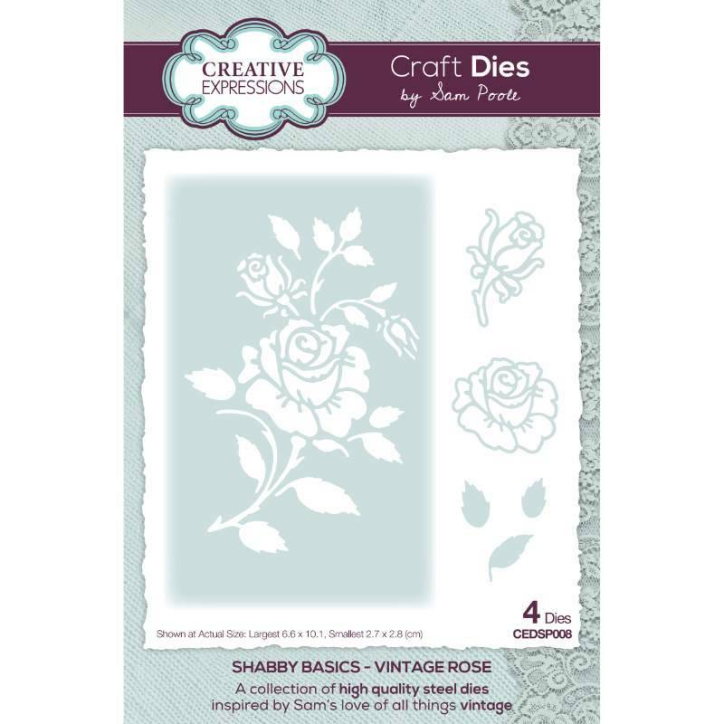 Creative Expressions Shabby Chic Vintage Rose 4 Pce Die Set Birthday Card Making