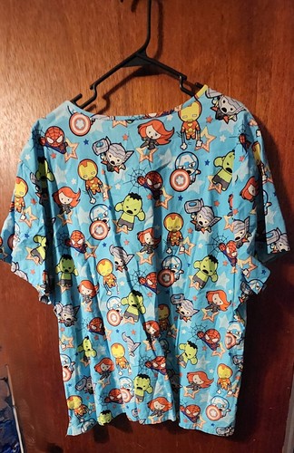 light blue Marvel Avengers Kawaii babies women 3x scrub top EUC - Picture 2 of 2