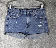 Old Navy High Rise OG Straight Distressed Jean Shorts Womens Size 8 Cuffed Hem