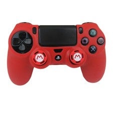 Silicone Grip Red Shell Cover  2 Multi Thumb Grips For PS4 Controller