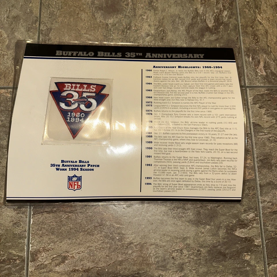 BUFFALO BILLS 35th ANNIVERSARY NFL TEAM PATCH Willabee Ward PATCH ONLY Worn 1994 - Image 2 of 4