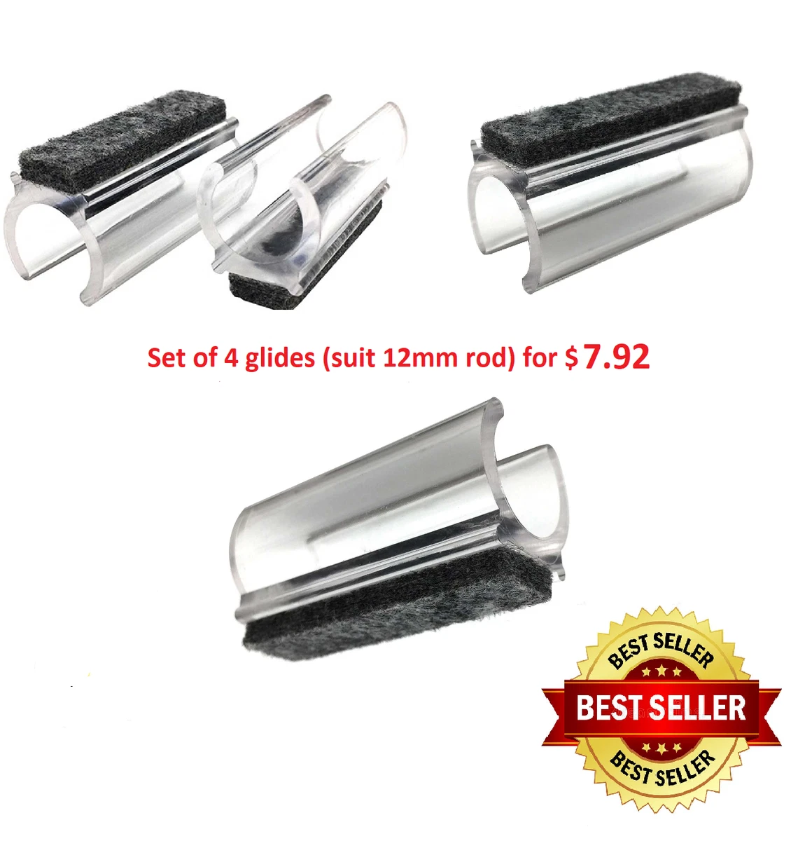 Clip on Sled Chair Glides Clear with Felt Base Set of 4 Glides