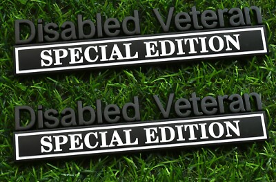 2pcs Disabled Veteran Edition Emblems Stickers Badges Truck Fender White Black