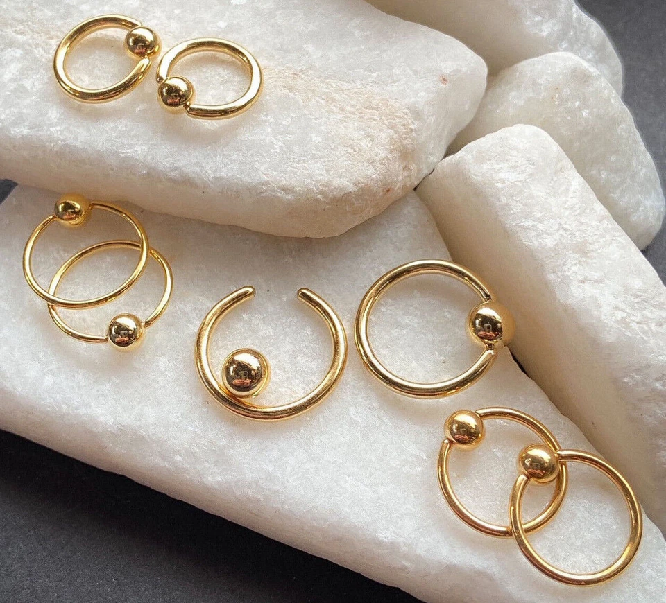 PAR de anillos de cuentas cautivas de oro para pezón, tabique, hélice, piercings Tragus de CBR Foto 2 de 4