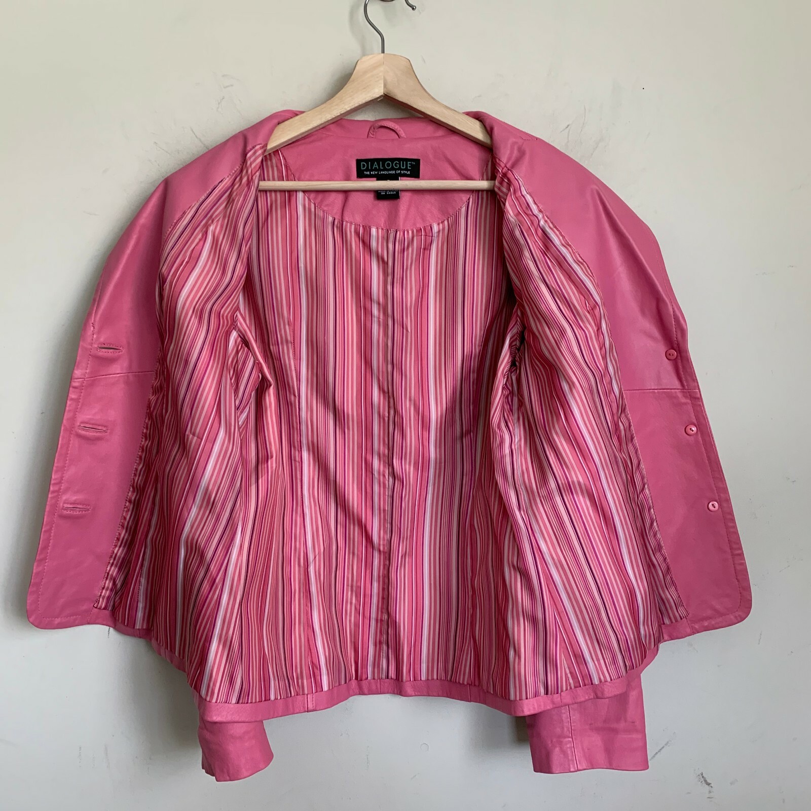Dialogue Jacket Pink Leather Collared Buttons Poc… - image 3