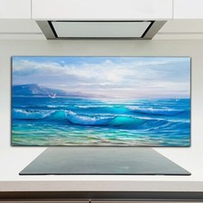 Foto Bild Malerei Wellen See Vogel Küchenrückwand Spritzschutz auf Glas 120x60