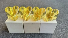 4ps New Box Fire and Light Glass Recycled Heart Signed Yellow/Citrus Paperweight