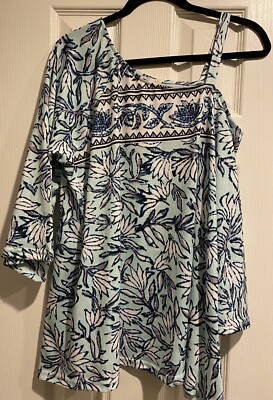 Weekend Suzanne Betro NWT Off Shoulder Floral Green Top Size 1X MSRP $86