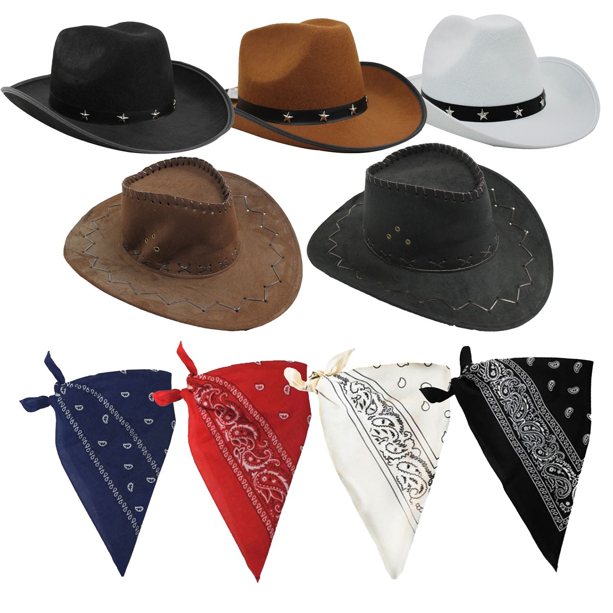 1545 Cowboy Hat For Women Men With Wide Brim Western Set With Black Bandana Wowstyle Brown Cowboy Hat, Unisex Felt Wide Brim Fedora with  main image 4