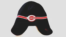 Cincinnati Reds Vintage Cuffless Ear Flaps Knit Beanie Hat Ski Cap Winter Hat