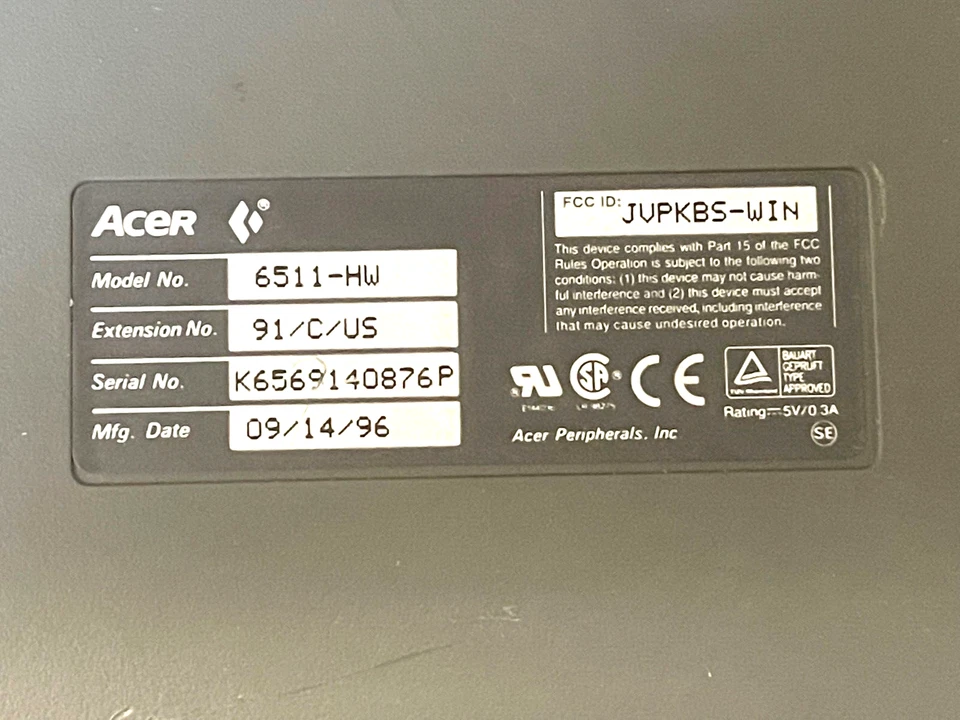 RARE VINTAGE 1996 ACER ASPIRE 6511-HW CHARCOAL COLOR WINDOWS PS2 KEYBOARD US-RM3 - Image 3 of 3