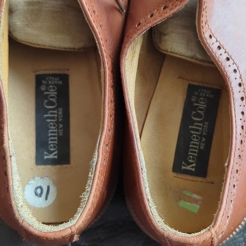 Vintage Kenneth Cole Spectator Brown Leather Beige Canvas Oxford Shoes Size 10 - Picture 4 of 7