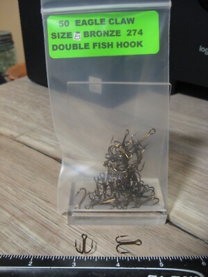 50 Eagle Claw Size 8 Bronze 274 Double Loose Fish Hooks