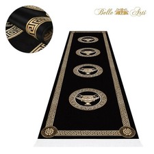 Wohnzimmer Mäander Teppich Läufer Langflor Schwarz Gold Rug 609