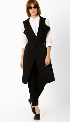 TALLY WEIJL L Black Sleeveless Belted Wrap Trench Coat Dress Lightweight NEW