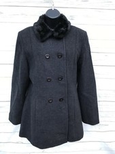 Etam Women's Double Breasted Wool Blend Dark Gray Coat Size Uk 14 / Eur 42