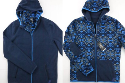 Rhone Reversible Aztec Montage Fleece Full-Zip Hoodie Jacket Mens Blue M YKK NWT