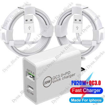 Fast Charger QC PD 20W Power Adapter Cube USB Cord For iPhone 14 13 12 11 X 8 7
