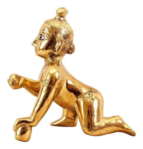 Spiritual Brass Ornate Laddu Gopal Bal Gopal 2" Krishna Statue Hindu Temple Puja - Picture 3 of 5