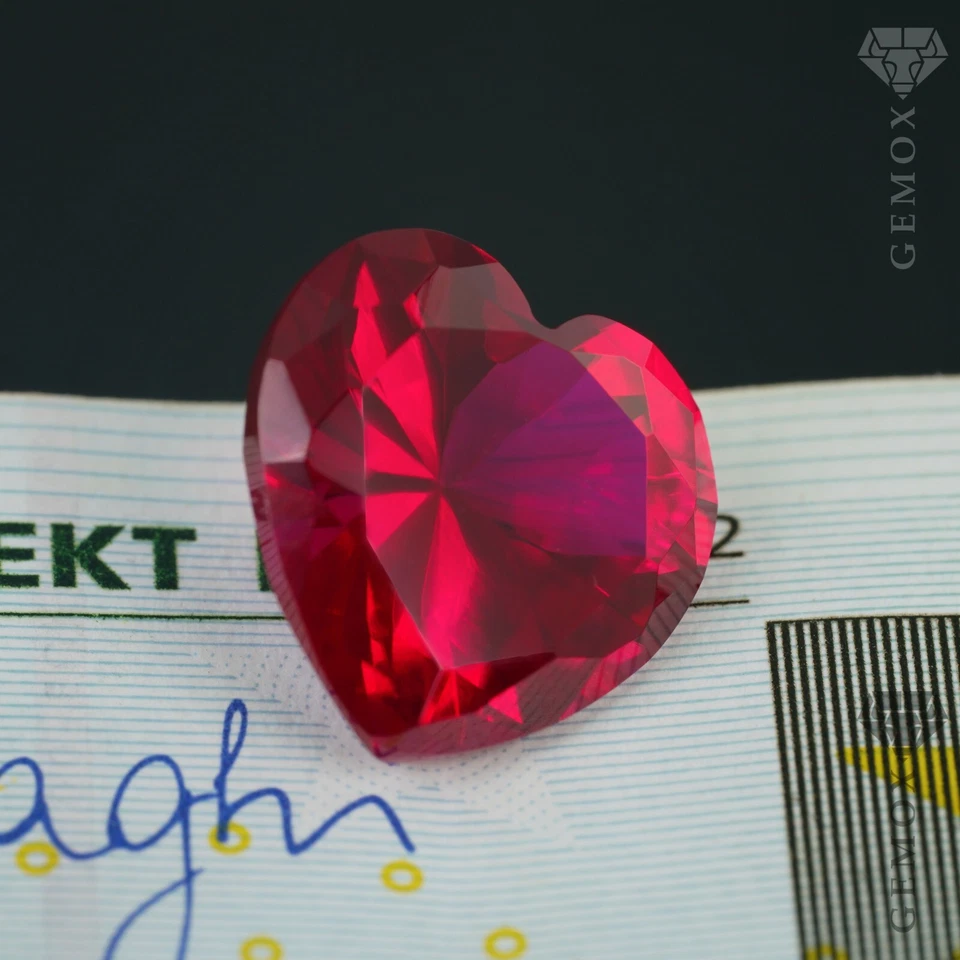 Ruby Loose Gemstone Heart Cut Genuine LabGrown Raspberry Red Stone Faceted Heart - Image 3 of 4