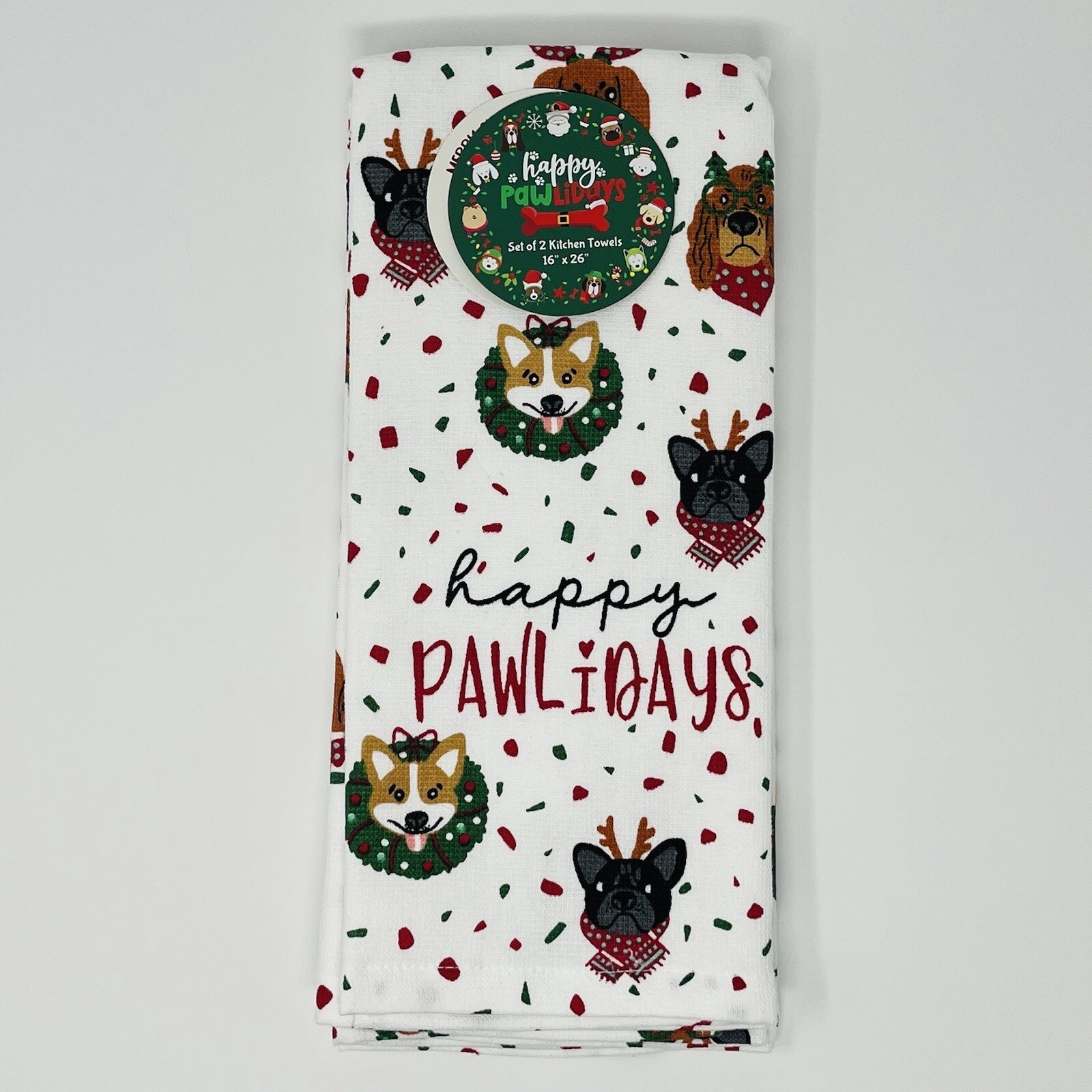 Cute Multi Dog Christmas Kitchen Hand Towels 2 Pack Happy Pawlidays Decor