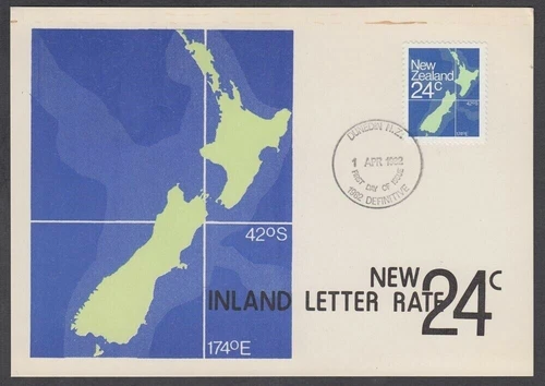 NEW ZEALAND 1982 DEFINITIVES MAP STAMP 24c MAXICARD FDC (ID:14/D55791)