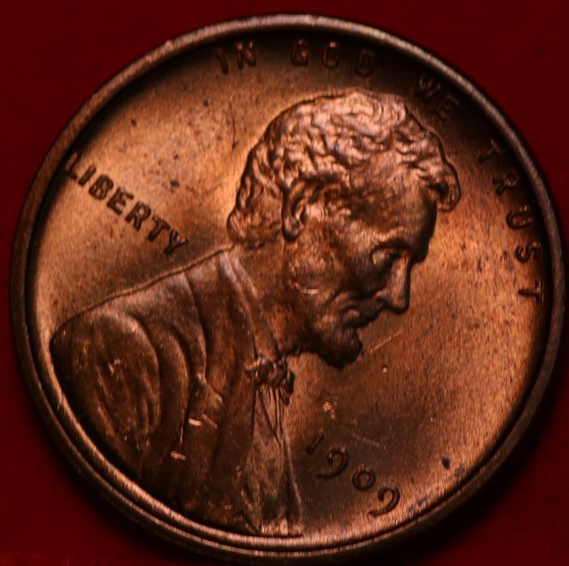 Uncirculated Red 1909 VDB Philadelphia Mint Copper Lincoln Wheat Cent
