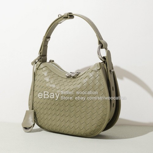 Leather Woven Crescent Bag Bohemian Black Shoulder Bag Crossbody Fashion Women's - Picture 6 of 25