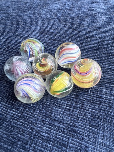 Antique Glass Twist Marbles with Pontil Marks Latticino Swirls Ribbon 17-20mm - Picture 24 of 24