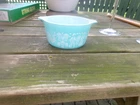 Vintage Turquoise Blue Amish Butter print Pyrex #437 1 Qt Casserole Dish No Lid