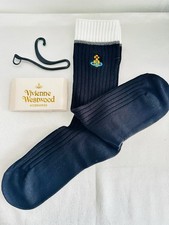 🧦 Vivienne Westwood Navy Ribbed Socks White Cuff 100% Cotton Japan EU36-40 Rare