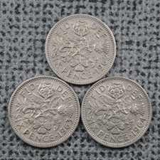 Sixpence 1962 1963 1964 Job Lot Date Run Queen Elizabeth II Vintage CuNi GB UK
