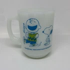Fire King Peanuts Snoopy Schulz Mug I Feel Strangely Confident Milk Glass VTG