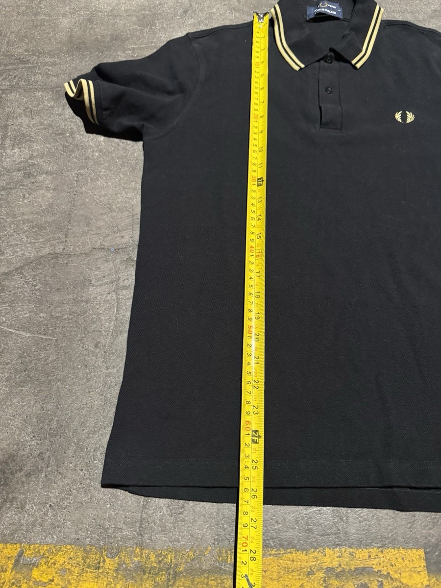 Fred Perry Polo Shirt Mens 42 Black Gold Twin Tipped M12