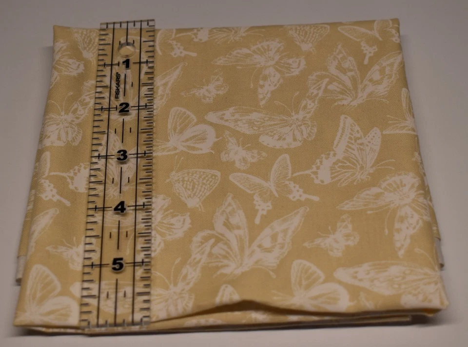 MUSLIN MATES moda fabric TAN WHITE BUTTERFLIES 17" X 22" fat quarter - Image 2 of 4