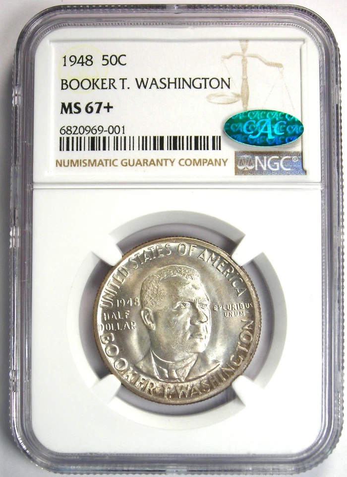 1948 BTW Booker T Washington Half Dollar 50C - NGC MS67+ CAC Plus - $5,600 Value - Image 2 of 4