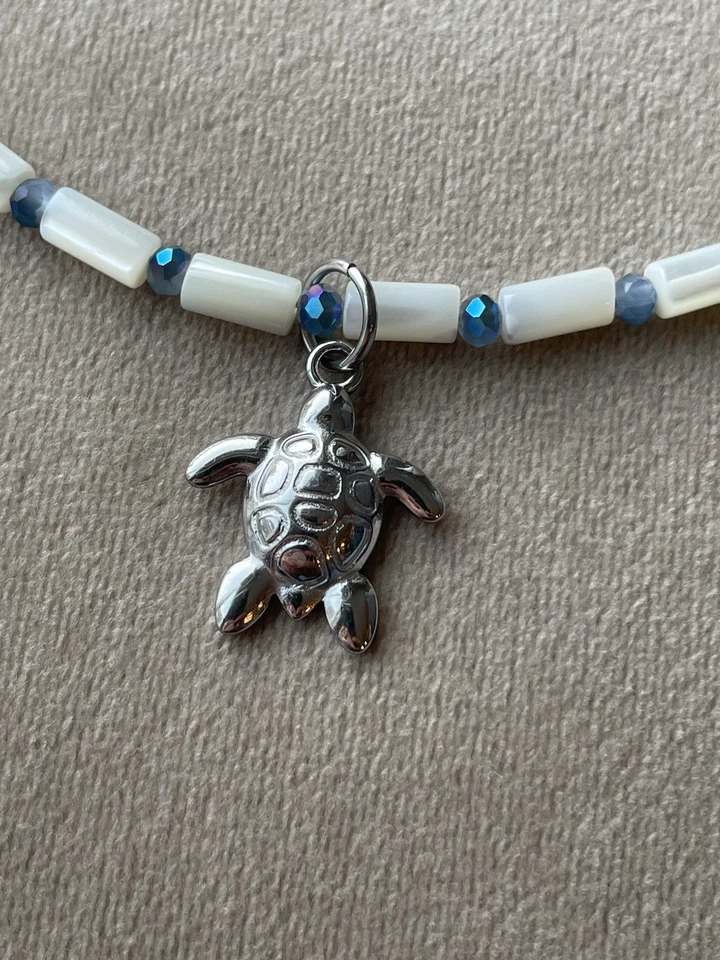 "Collar colgante MADRE DE PERLA tubo cuentas INOX TORTUGA MARINA 16,25"" brillante" Foto 2 de 4