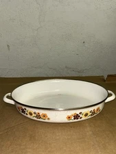 Crowning Touch Harvest Blossom Fall Floral  Porcelain Enamel Oval Roaster 13"