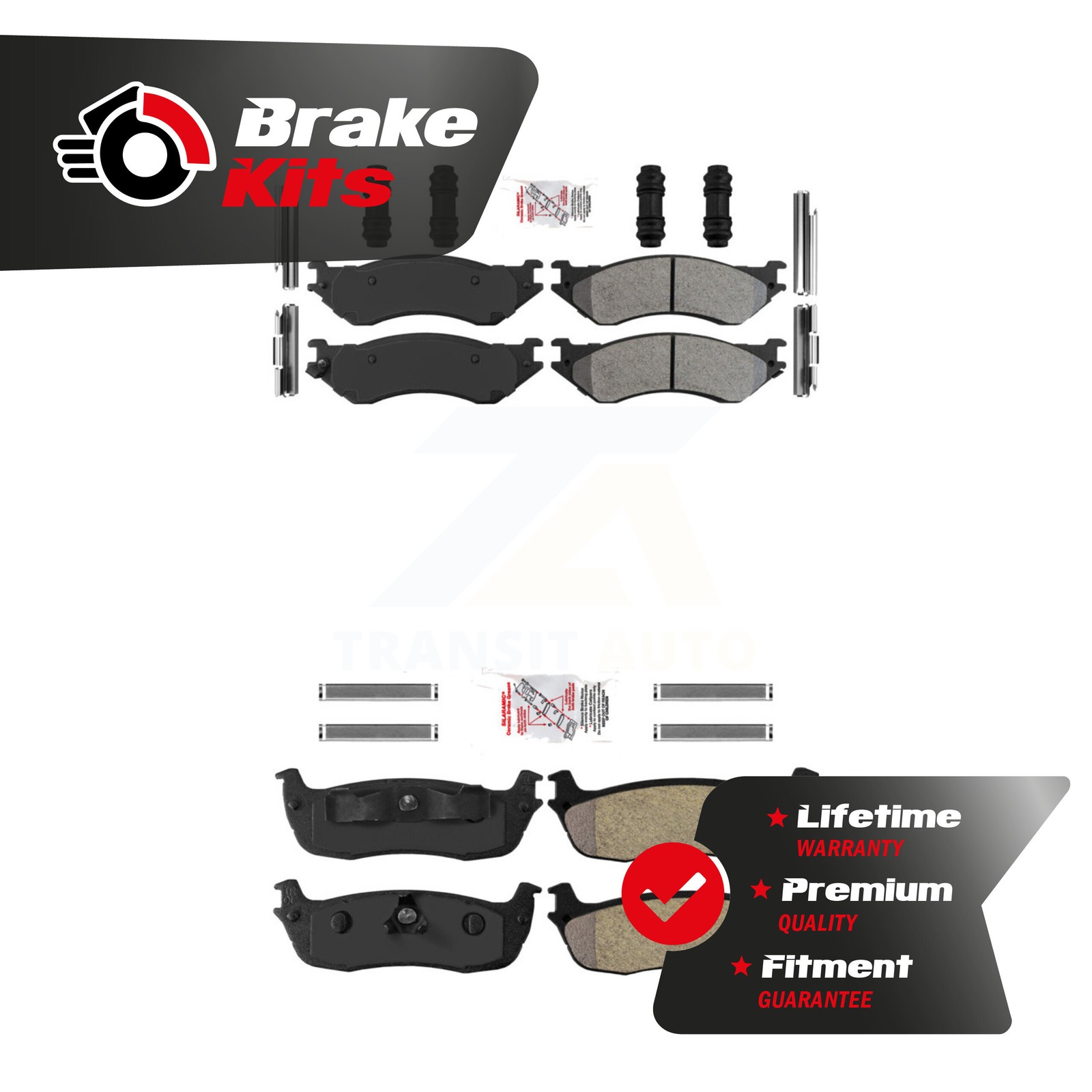 Front Rear Semi-Metallic Disc Brake Pads Kit For 1999-2003 Ford F-150 RWD 4WD