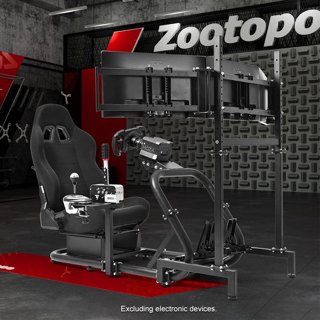 Zootopo Racing Sim Cockpit With Black Seat & Triple TV Stand Fits Thrustmaster