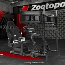 Zootopo Racing Sim Cockpit With Black Seat & Triple TV Stand Fits Thrustmaster