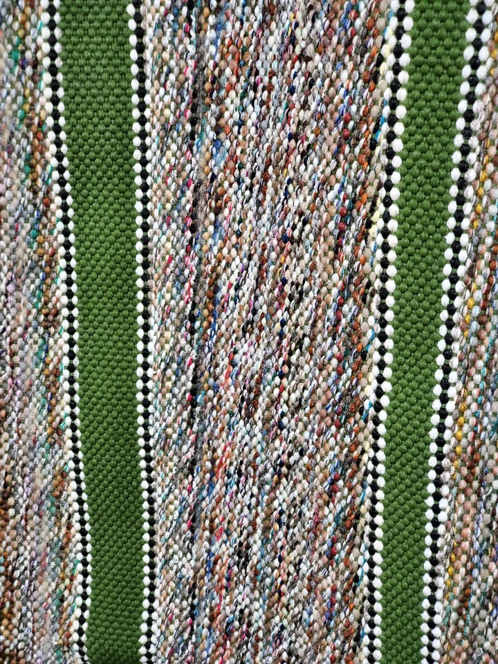 Handwoven Striped Rug – Green Trim – Rustic Boho Style – Approx. 117" x 29" - Image 2 of 4
