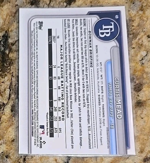 2024 Bowman Chrome Sapphire Edition - Curtis Mead #49 (RC) - Image 2 of 2