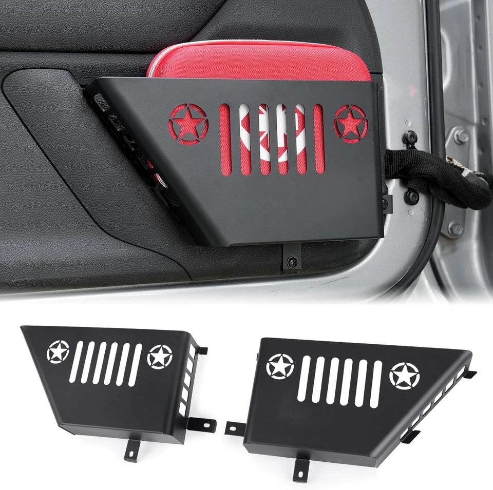 Para Jeep Wrangler JK/JKU 2007-2018 almacenamiento de bolsillo frontal de metal con portavasos 2x Foto 2 de 4