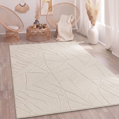 Teppich Wohnzimmer Hochflor Skandinavisches Design Boho Abstrakt Einfarbig Beige